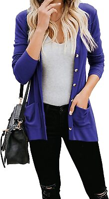 #ad Naggoo Women#x27;s Cardigans Button Down Solid Knit Loose Cardigans with Pockets $59.66