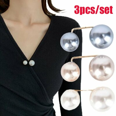 #ad 3Pcs set Double Pearl Brooch Pins Anti fade Exquisite Women Sweater Coat Jewelry C $3.08