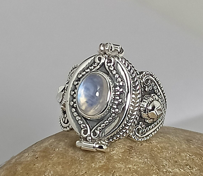 #ad Natural Moonstone Poison Ring 925 Sterling Silver Handmade Ring Anniversary Ring $19.54