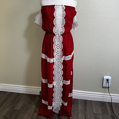 #ad FN Fashion Long Red Sleeveless Dress Unknown Size amp; Fabric M L Crochet Italy $20.00