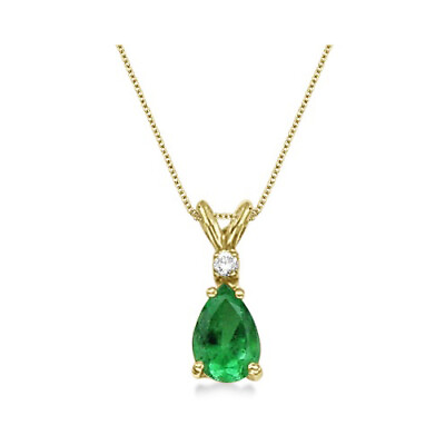 #ad Genuine Pear Emerald amp; Diamond Solitaire Pendant Necklace 14k Yellow Gold $489.00