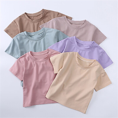 #ad Toddler Kids Boys Girls Solid Basic Short Sleeve Crewneck T Shirts Casual Tops $11.99