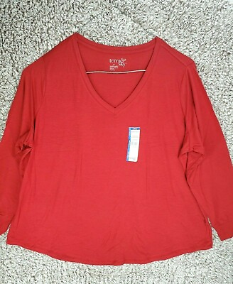 #ad Terra amp; Sky Women#x27;s Plus Size V Neck Top Long Sleeve Tee size 2X Red Pull On New $9.99