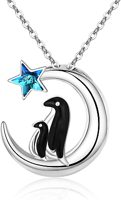 #ad Penguin Moon Necklace for Women Family 925 Sterling Silver Mother Child Pendant $94.71