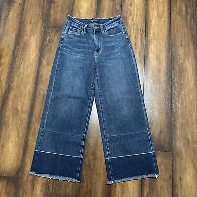 #ad Judy Blue Jeans Women Sz 3 26 Blue Wide Leg Stretch Denim Raw Hem Crop $34.58