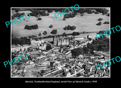 #ad OLD LARGE HISTORIC PHOTO ALNWICK NORTHUMBERLAND ENGLAND AERIAL VIEW c1938 2 AU $8.50