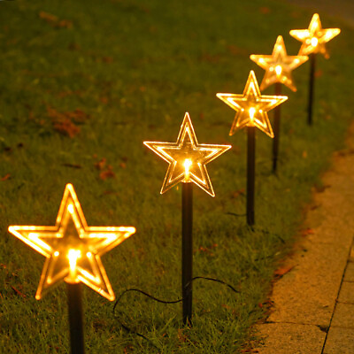 #ad 5 Pack LED Christmas Tree Snowflake Pathway Lights Stake Outdoor Garden Lighting $27.29