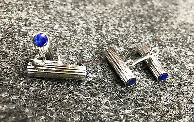 #ad Natural Lapis Lazuli Gemstone with 925 Sterling Silver Cufflink #2292 $94.90