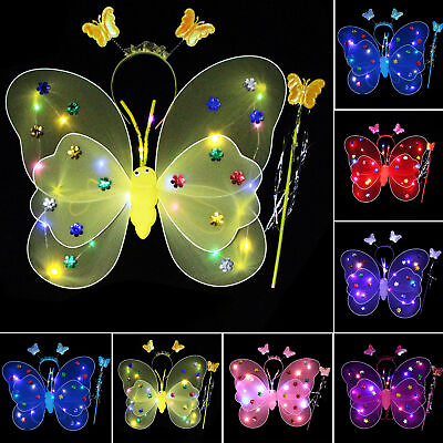 #ad 3pcs set Luminous Butterflies Wing Light Up Dress up Kids Performance Glowing $23.03