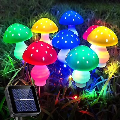 #ad 8Pcs Solar Mushroom Lights 8 Mode Cute Fairy String Garden Pathway Xmas Decor $15.99