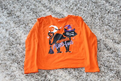 #ad Girls Celebrate Halloween Orange Magical Black Cat Long Sleeve Halloween Shirt L $14.99