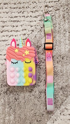 #ad Fidget Pop it Purse Antistress Toy Silicone Rainbow Unicorn Kids Coin Bag $9.99