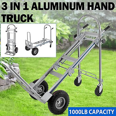 #ad 3 in 1 Aluminum Hand Truck Convertible Cart Dolly w 10quot; Pneumatic Wheel 1000LBS $175.90