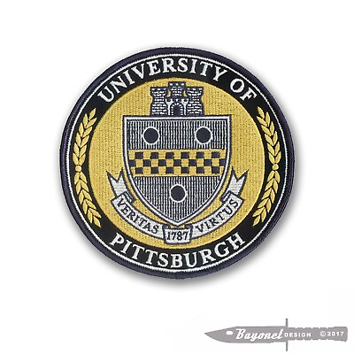 #ad Pittsburgh University embroidered patch Wax Backed 4 1 2quot; Merrowed Edge $5.00