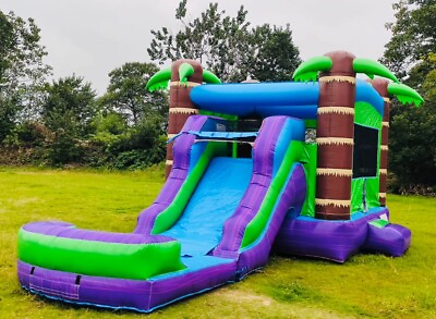 #ad Commercial Inflatable Purple Tropical Combo Bounce House Slide Pool 1.5HP Blower $1756.00