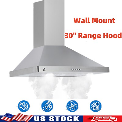 #ad 30quot; Wall Mount Range Hood Ductless Kitchen Vent Stainless Steel 3 Speed w LED $251.16
