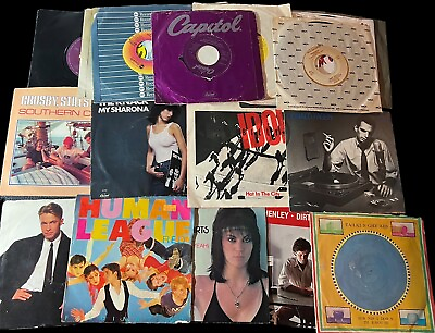 #ad 25 Vintage 45 RPM Vintage 7quot; RECORDS LOT Late 70s 80s Rock Retro Sleeve UNTESTED $65.00