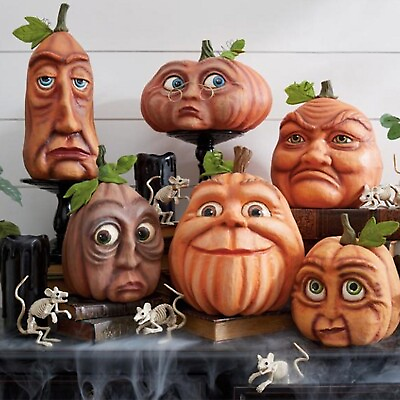 #ad Halloween Expressive Pumpkin Family FigurinesLantern Horror Decoration $28.59