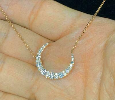 #ad 1.1Ct Round Cubic Zirconia Moon Pendant 18quot; Chain 925 Silver Gold Plated $84.44