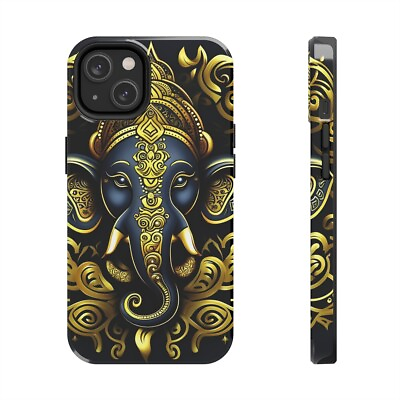 #ad Blue and Gold Tribal Ganesha Head Printed on Tough Phone Case for iPhone 14 $25.00