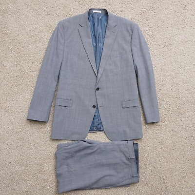 #ad Ralph Lauren BLACK LABEL Mens Suit 2 Piece Blue Plaid Wool Blend 50L 40x30 $119.95