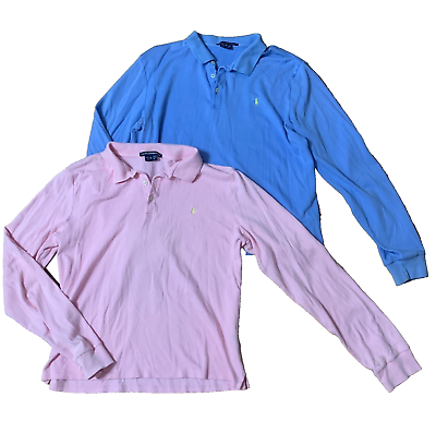 #ad Ralph Lauren Sport Polo Shirt Set Pink Blue 2 Piece Lot Long Sleeve Collar XL $45.00
