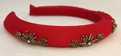 #ad INC Headband Padded Red Mesh 5 Clusters Goldtone Beads Rhinestones $10.99