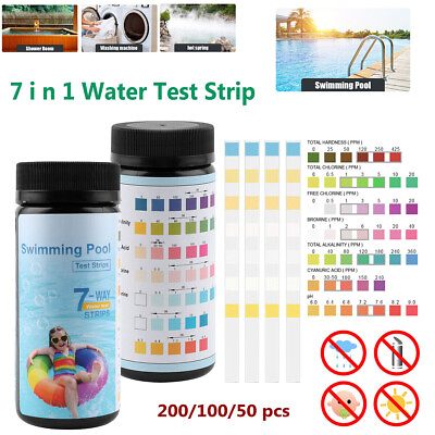 #ad 200 100 50pcs Chlorine Dip Test Strips Hot Tub SPA Swimming Pool PH Tester Paper $17.99