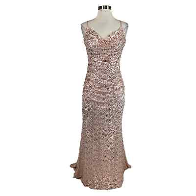 #ad Eliza J Women#x27;s Formal Dress Size 12 Pink Sequined Sleeveless Long Evening Gown $69.99