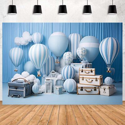#ad Blue Boy Hot Balloon Photography Background Boy 1st Birthday Backdrop Baby Bi... $27.14