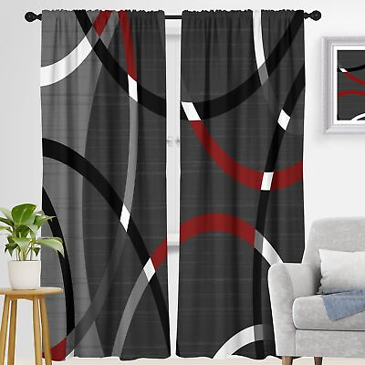 #ad Red Black and Grey Window Curtain White Gray Modern Geometric Kids Boys Mens ... $48.34