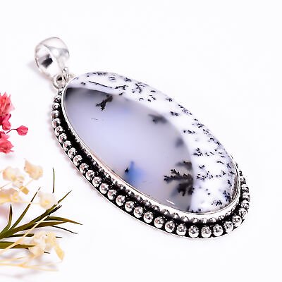 #ad Dendrite Opal Gemstone Vintage Handmade 925 Silver Plated Pendant 2.5quot; GSR 8960 $20.99