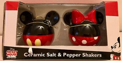 #ad Disney Mickey Mouse Minnie Mouse Small Ceramic Salt amp; Pepper Shakers Set $12.93