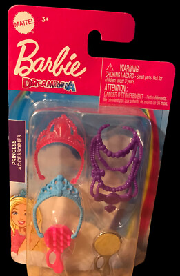 #ad Barbie Doll Dreamtopia Princess Accessories 2 Crowns Necklace Brush amp; Mirror $3.60