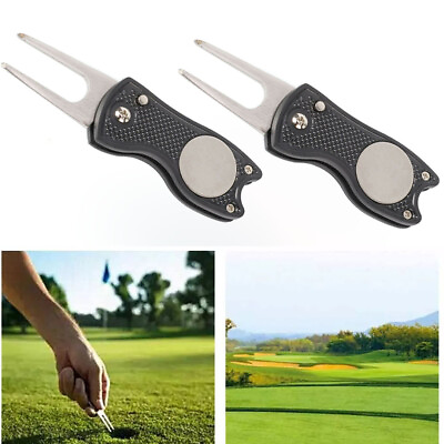 #ad 2 Pcs Switchblade Golf Divot Repair Tool w Pop up Button amp; Magnetic Ball Marker $10.89