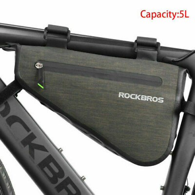#ad RockBros Waterproof Bag Triangle Capacity Cycling Tube Frame Bag Black Gold 5L $19.99