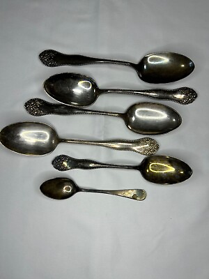 #ad Group Of 6 Antique Spoons 4 Serving Spoons 1 Soup Spoon 1 Teaspoon Nice $29.95