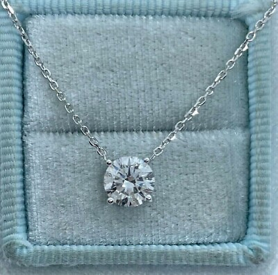 #ad #ad Pendant 2.00 Ct Round Cut Lab Created Diamond Chain Free 14K White Gold Plated $99.99