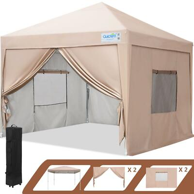 #ad Quictent 10#x27;x10#x27; EZ Pop Up Canopy Gazebo Party Tent Outdoor Instant Gazebo Beige $145.99