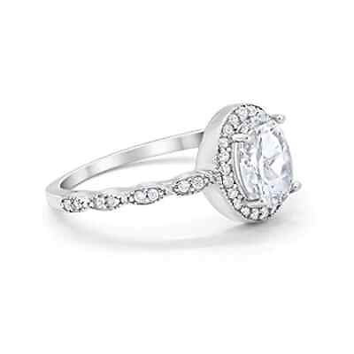 #ad Oval Engagement Ring Halo Bridal Simulated CZ 925 Sterling Silver $17.09