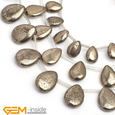 #ad Silver Gray Pyrite Natural Gemstone Teardrop Spacer Beads For Jewelry Making 15quot; AU $8.81