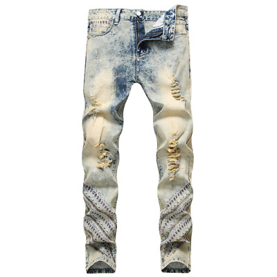 #ad Mens Ripped Distressed Skinny Jeans Denim Pants Casual Stretch Trousers $42.93