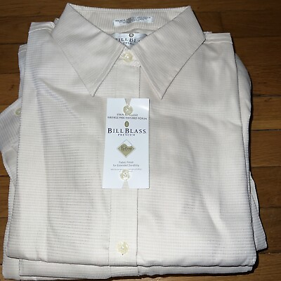 #ad Bill Blass Premium Womens L Wrinkle Free Long Sleeve Button Up POPLIN Cream $15.84