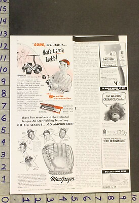 #ad 1959 SPORT MEN BASEBALL MACGREGOR AARON MAYS ROBINSON GLOVE GARCIA FISH AD WM68 $28.95