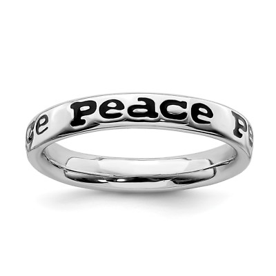 #ad Sterling Silver Stackable Expressions Polished Enameled Peace Ring Sizes 5 to 10 $32.00
