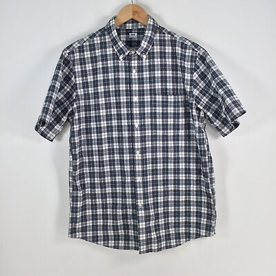 #ad Uniqlo mens button up shirt size L multicolour check short sleeve cotton 061979 AU $19.95