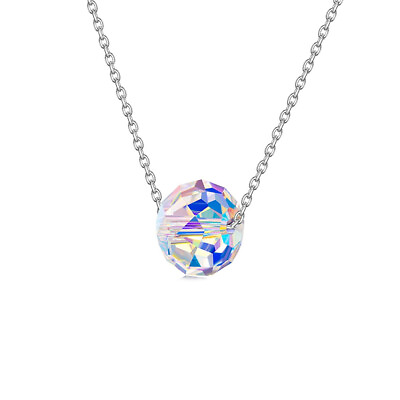 #ad Sterling Silver Aurora Borealis Disco Ball Necklace Made with Swarovski Elements $9.99