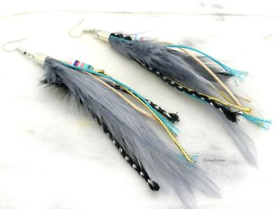 #ad New Grey Feather Earrings 4quot; Women Beaded $12.57