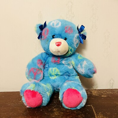 #ad BAB Build A Bear 15quot; Plush Teddy Bear Colorful Peace Signs Plush Stuffed Animal $15.98