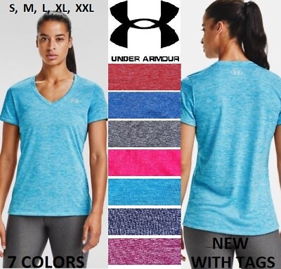 #ad NEW Women Under Armour Twisted Tech Loose Gym Logo V Neck T Shirt Tee S XXL NWT $15.90